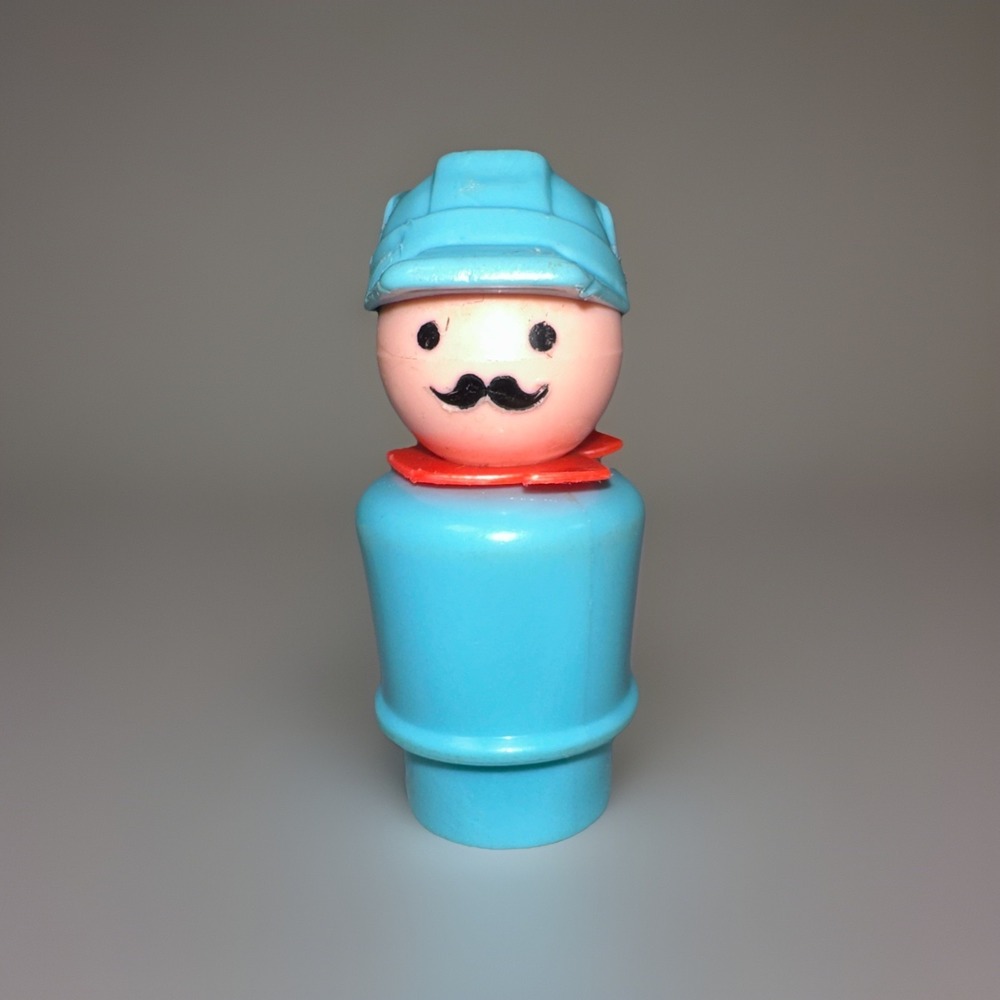 Vintage Fisher Price Little People Train Conductor 1973 Mustache Neckerchief